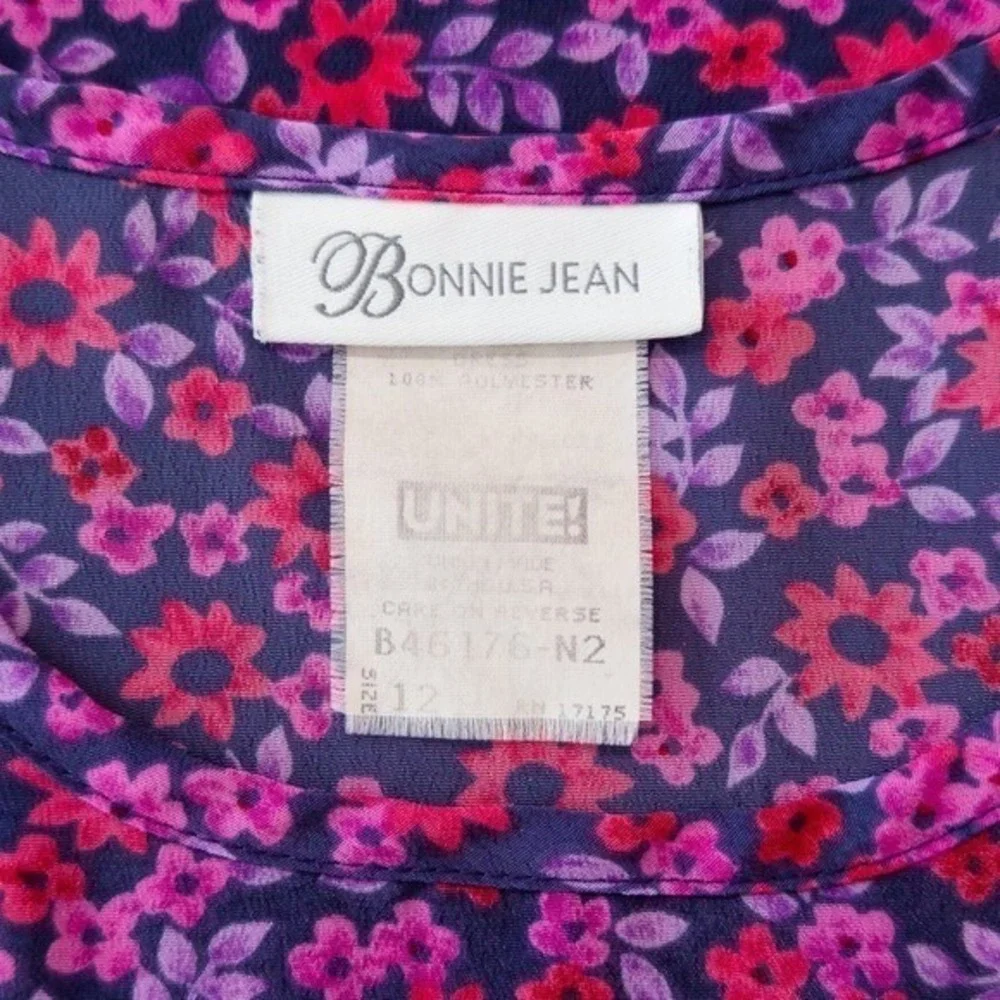 Vintage Bonnie Jean Dress Girls 12 Purple Pink Floral Print Sleeveless‎ Midi